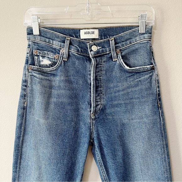 AGOLDE Nico High Rise Slim Foot Jean Straight Leg Betray Wash Size 25 Distressed - Picture 5 of 14